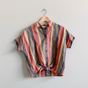 Madewell Striped Tie Front Top - XS